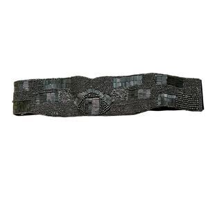 Vintage Metallic Beaded Statement Belt‎ with Leather Backing Had Stretch 80s